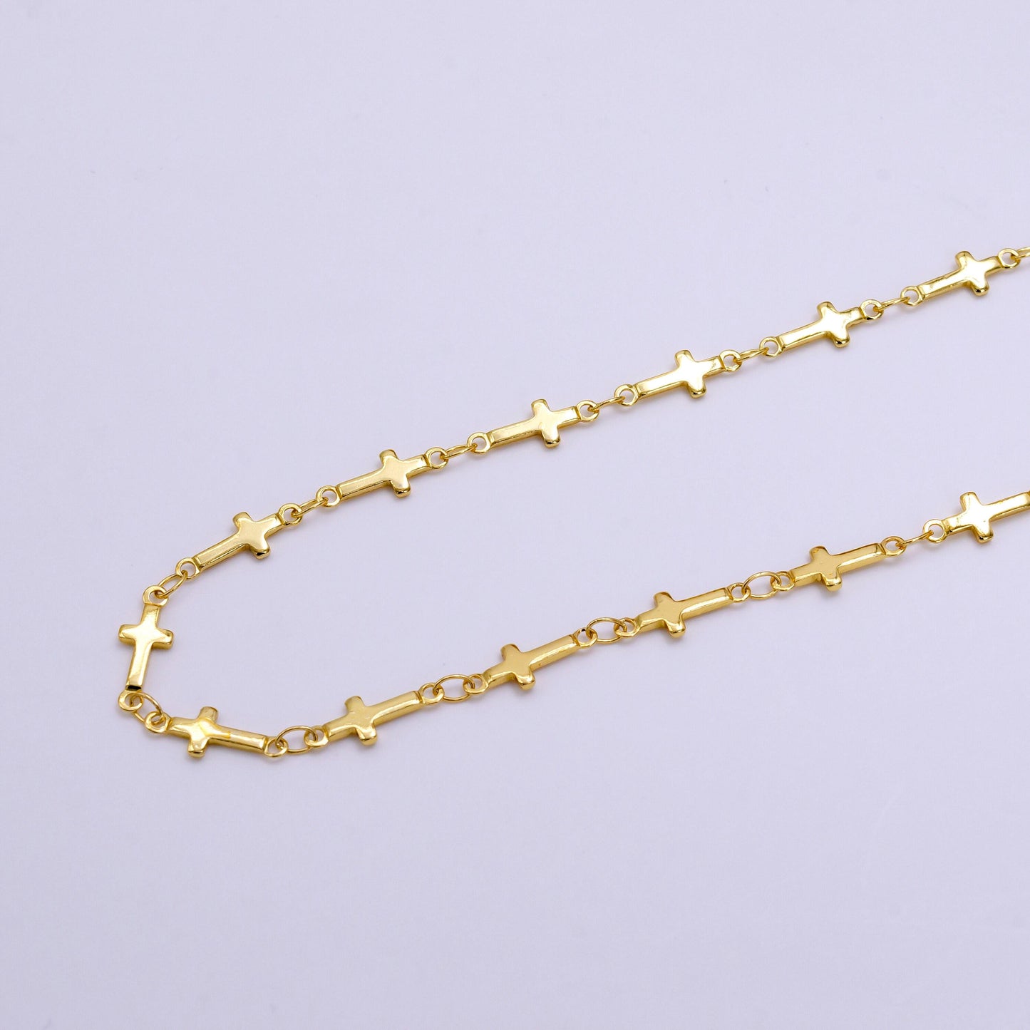 Dainty gold sideway cross link chain by yard 8.4mm links | roll-1494