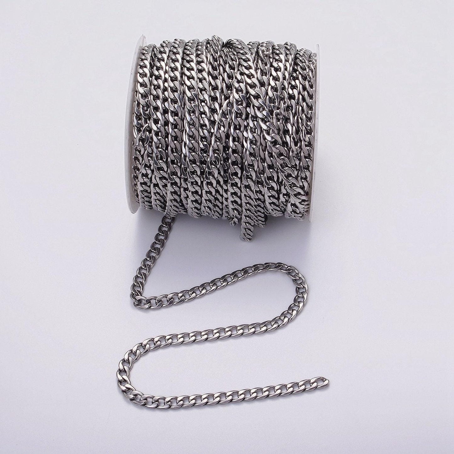 Rhodium plated 5.5mm miami cuban chain, unfinished chain by yard silver curb wholesale chain for diy jewelry making roll-1491