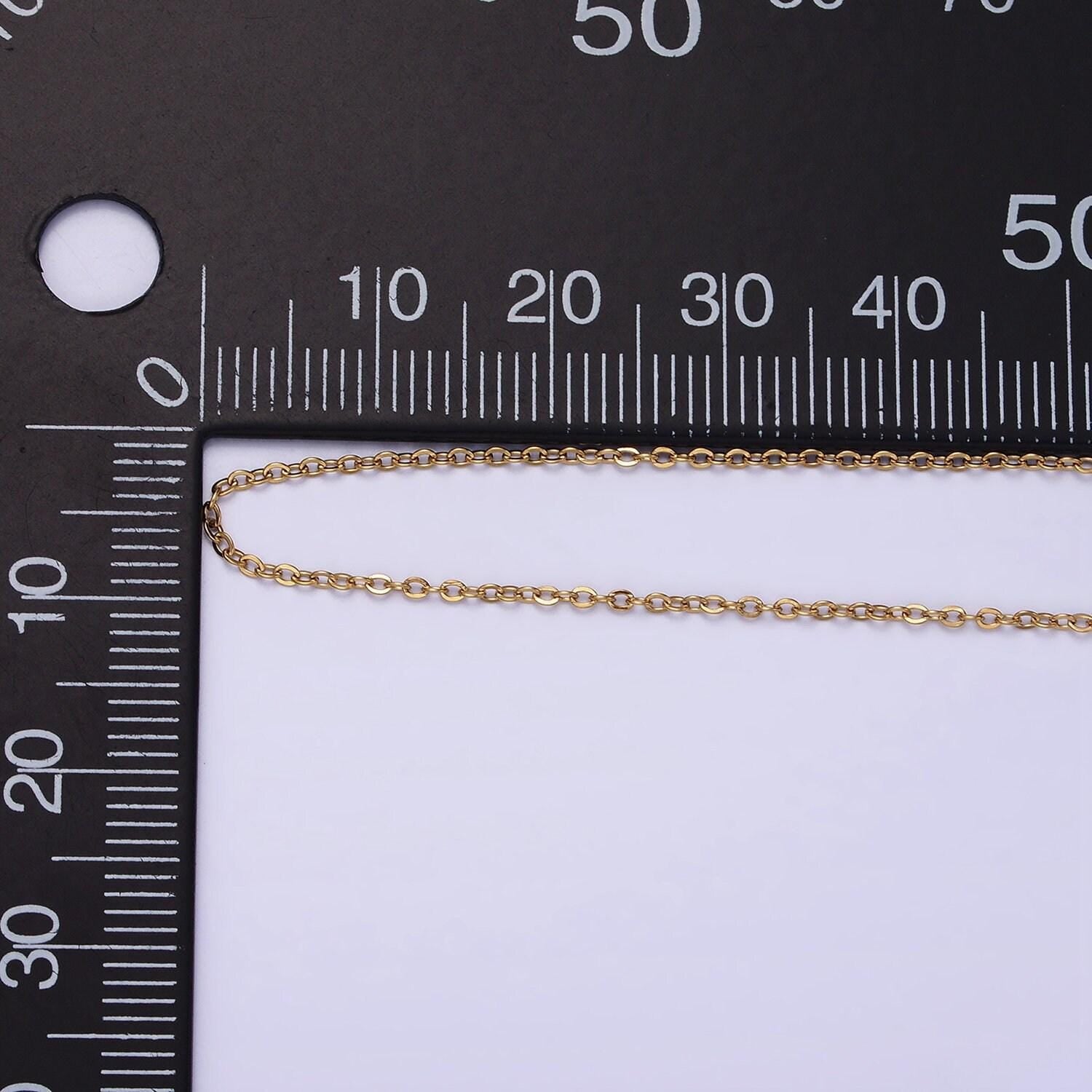 Stainless steel 1.1mm dainty cable rolo unfinished chain by yard in gold, 1469