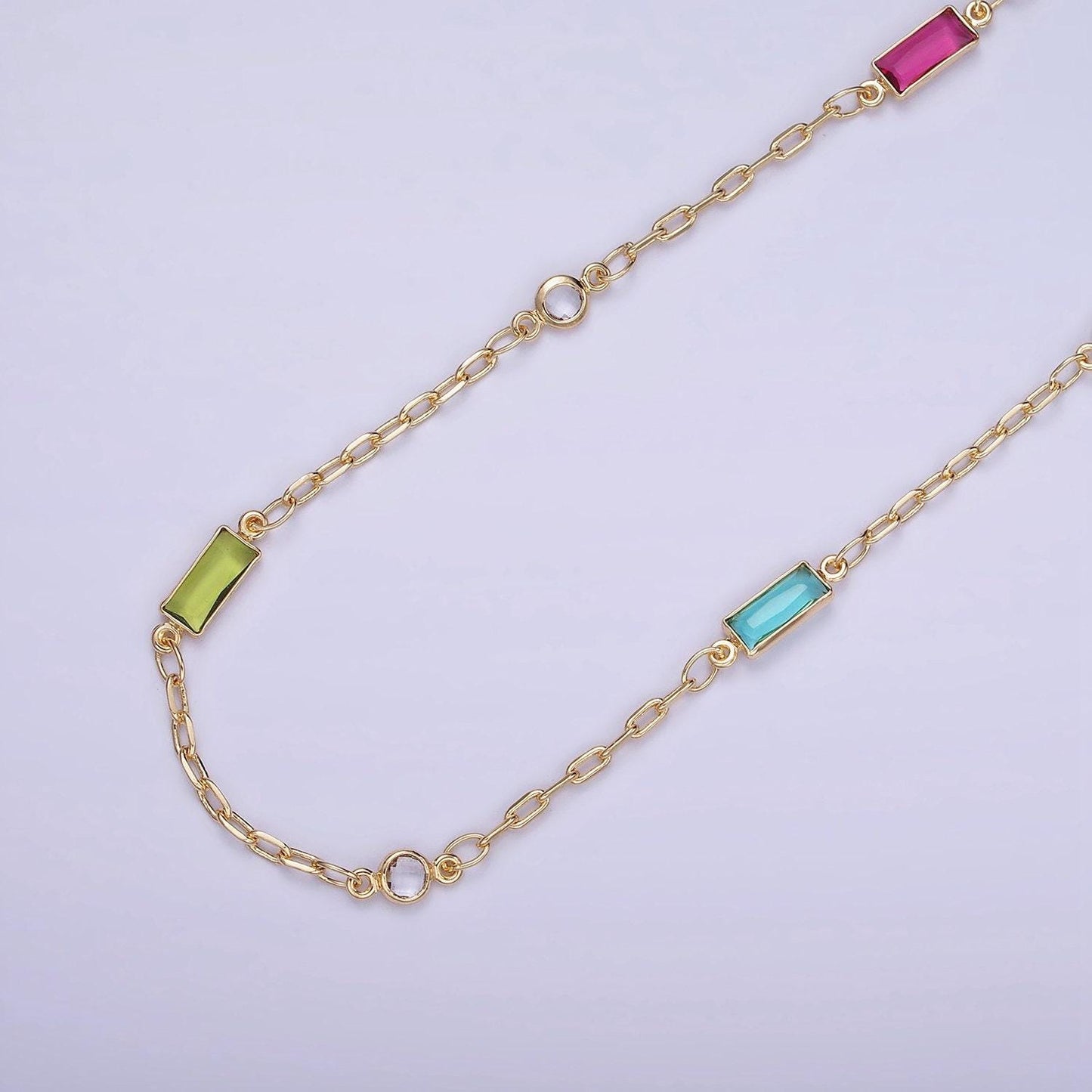 14k gold filled mini rollo chain by yard, colorful cz charm link-1.7mm, 1456