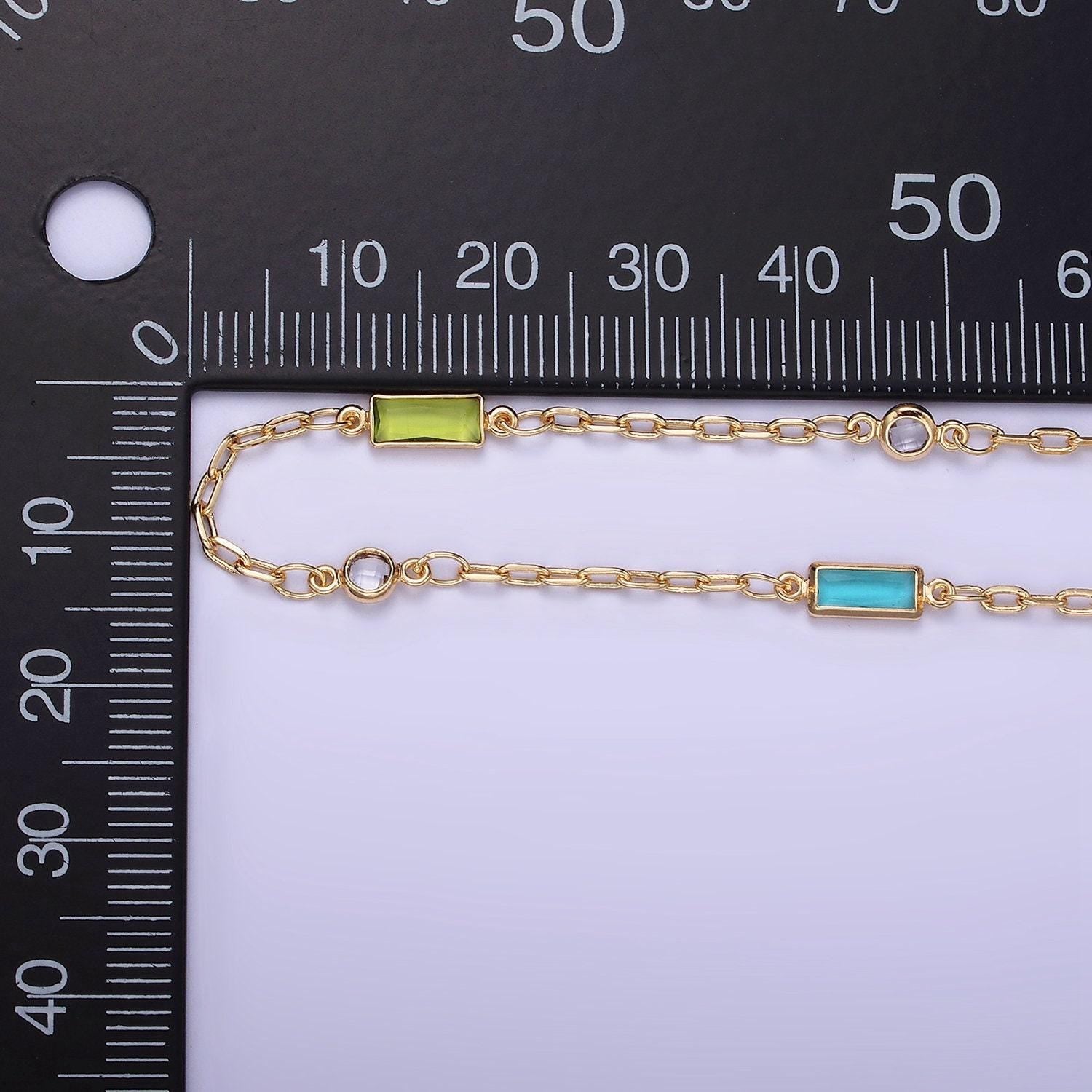 14k gold filled mini rollo chain by yard, colorful cz charm link-1.7mm, 1456