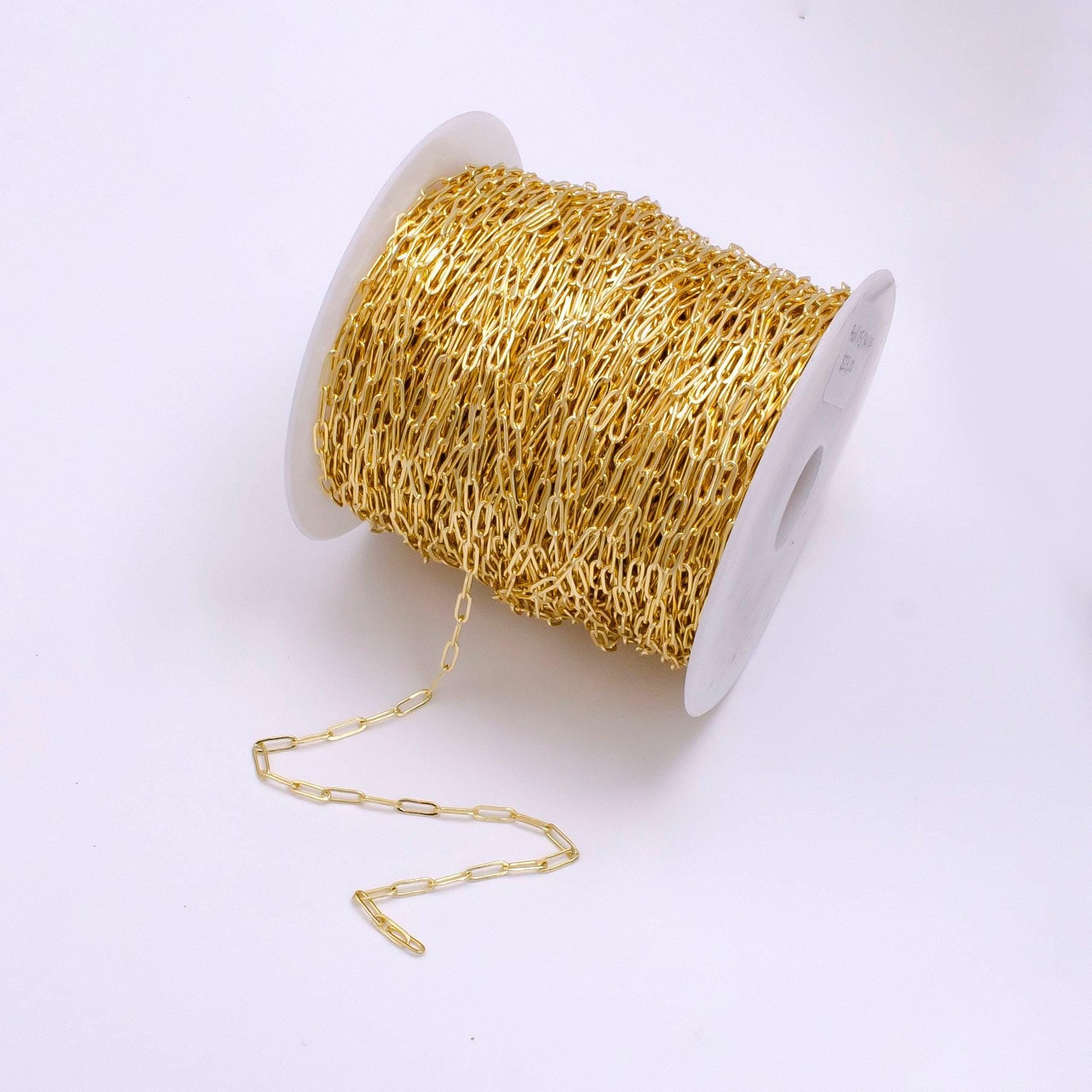 14k gold filled 3mm minimalist paperclip unfinished chain for jewelry making | roll-1454