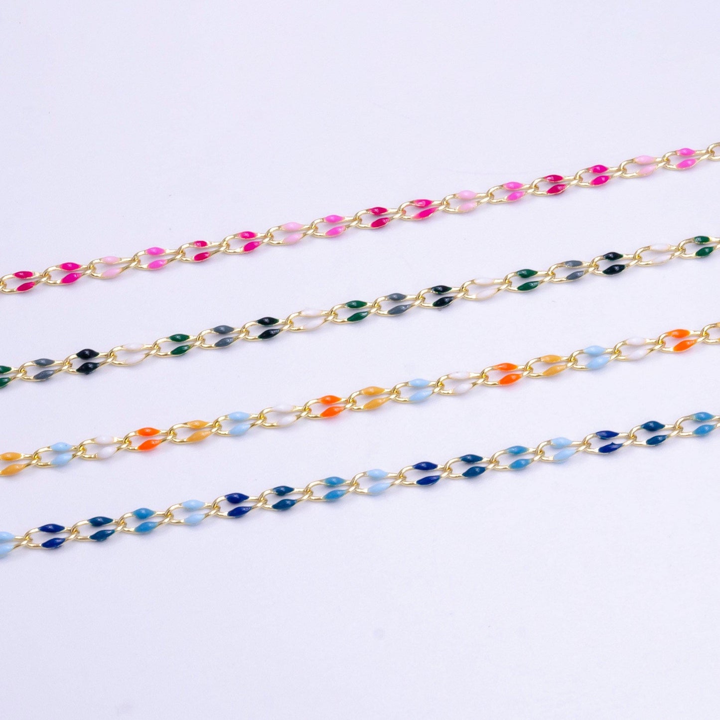 Dainty pink multi color enamel cable paperclip chain by yard, link cable seasonal chain for permanet jewelry wholesale bulk chain