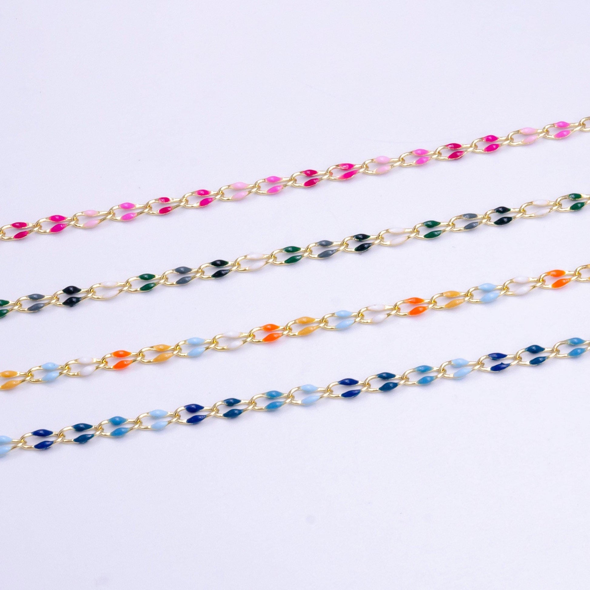 Dainty pink multi color enamel cable paperclip chain by yard, link cable seasonal chain for permanet jewelry wholesale bulk chain