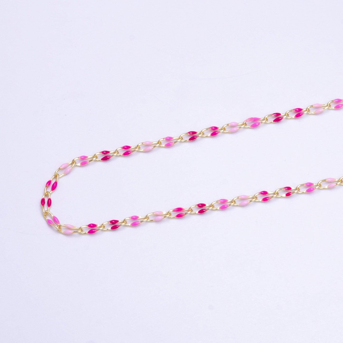Dainty pink multi color enamel cable paperclip chain by yard, link cable seasonal chain for permanet jewelry wholesale bulk chain