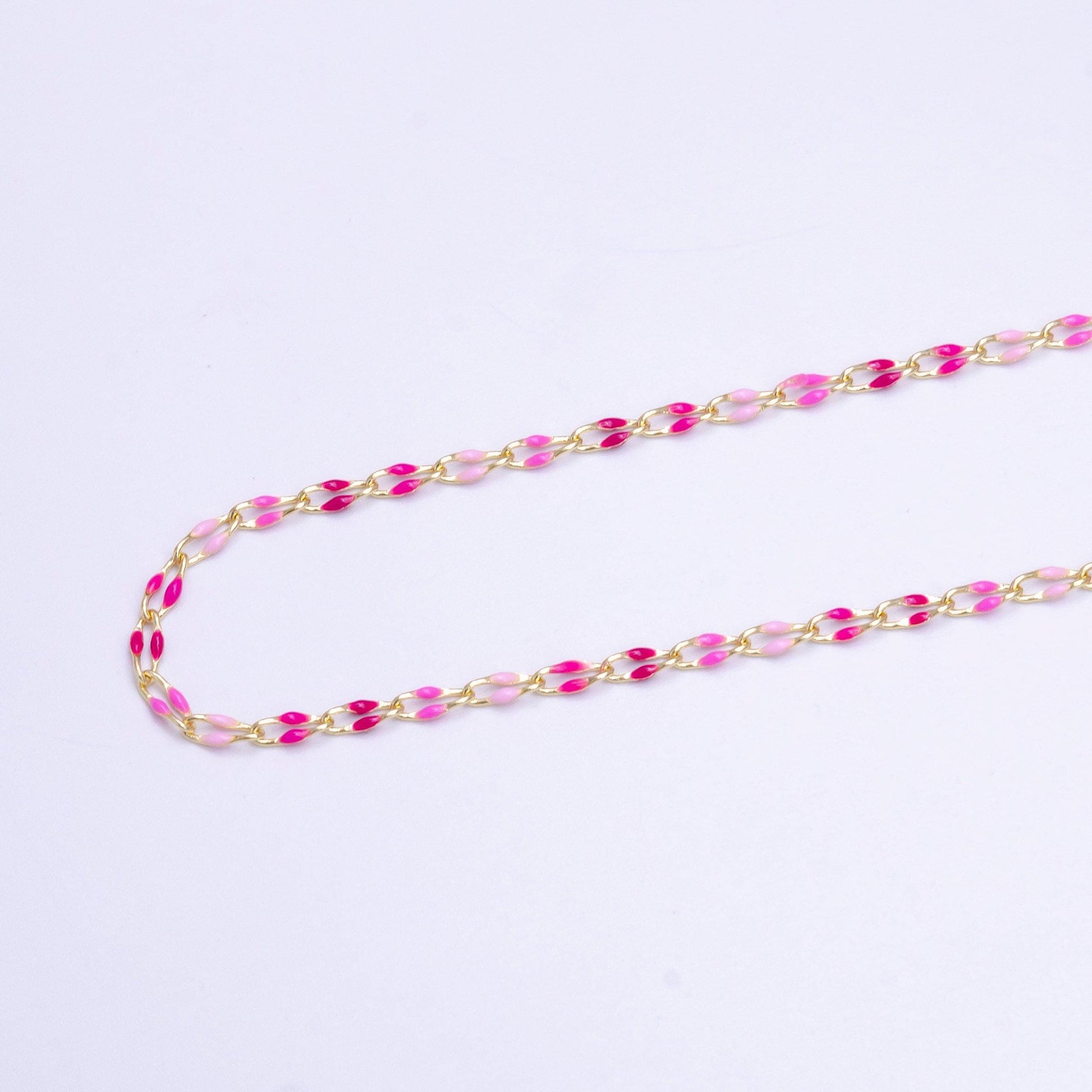 Dainty pink multi color enamel cable paperclip chain by yard, link cable seasonal chain for permanet jewelry wholesale bulk chain