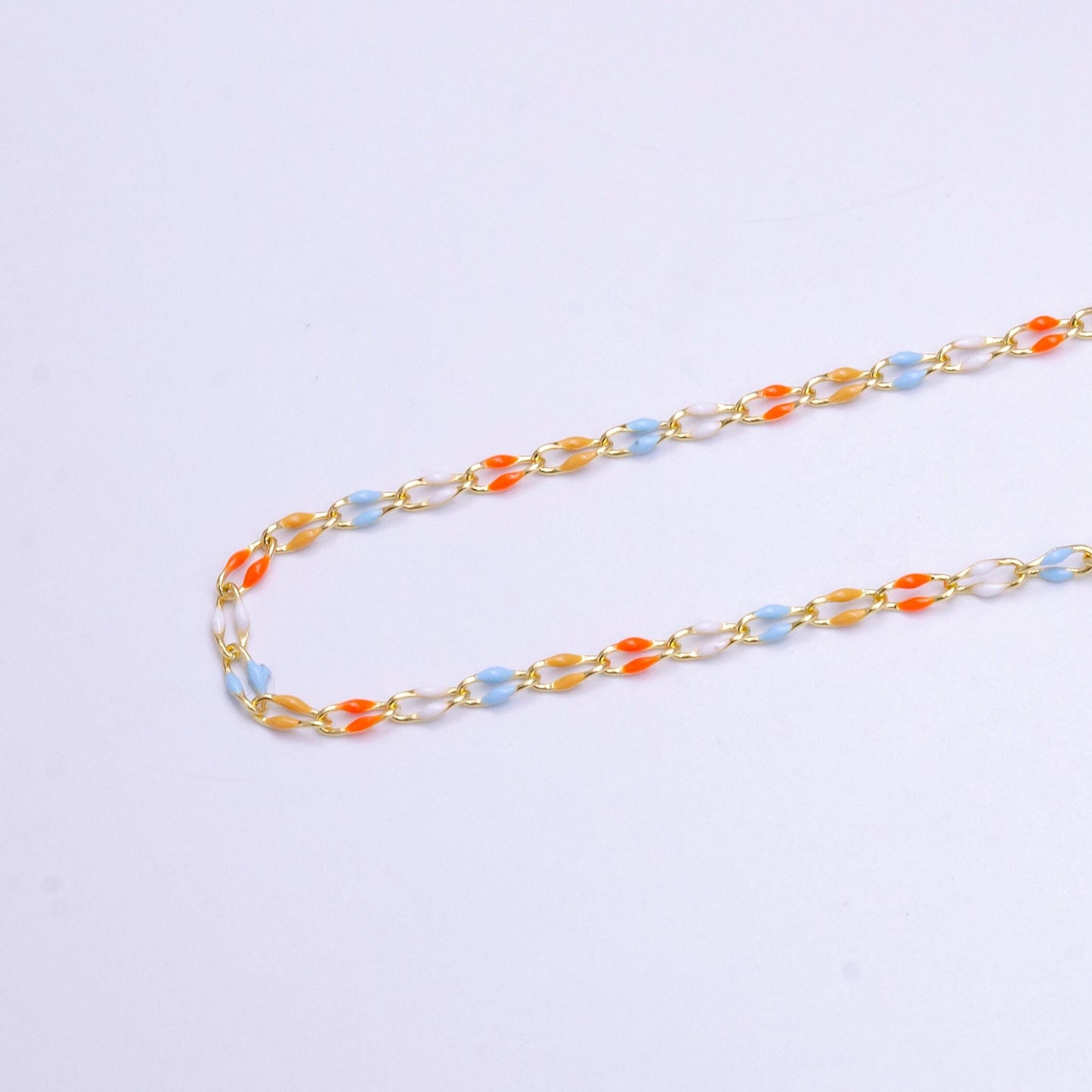 Dainty pink multi color enamel cable paperclip chain by yard, link cable seasonal chain for permanet jewelry wholesale bulk chain