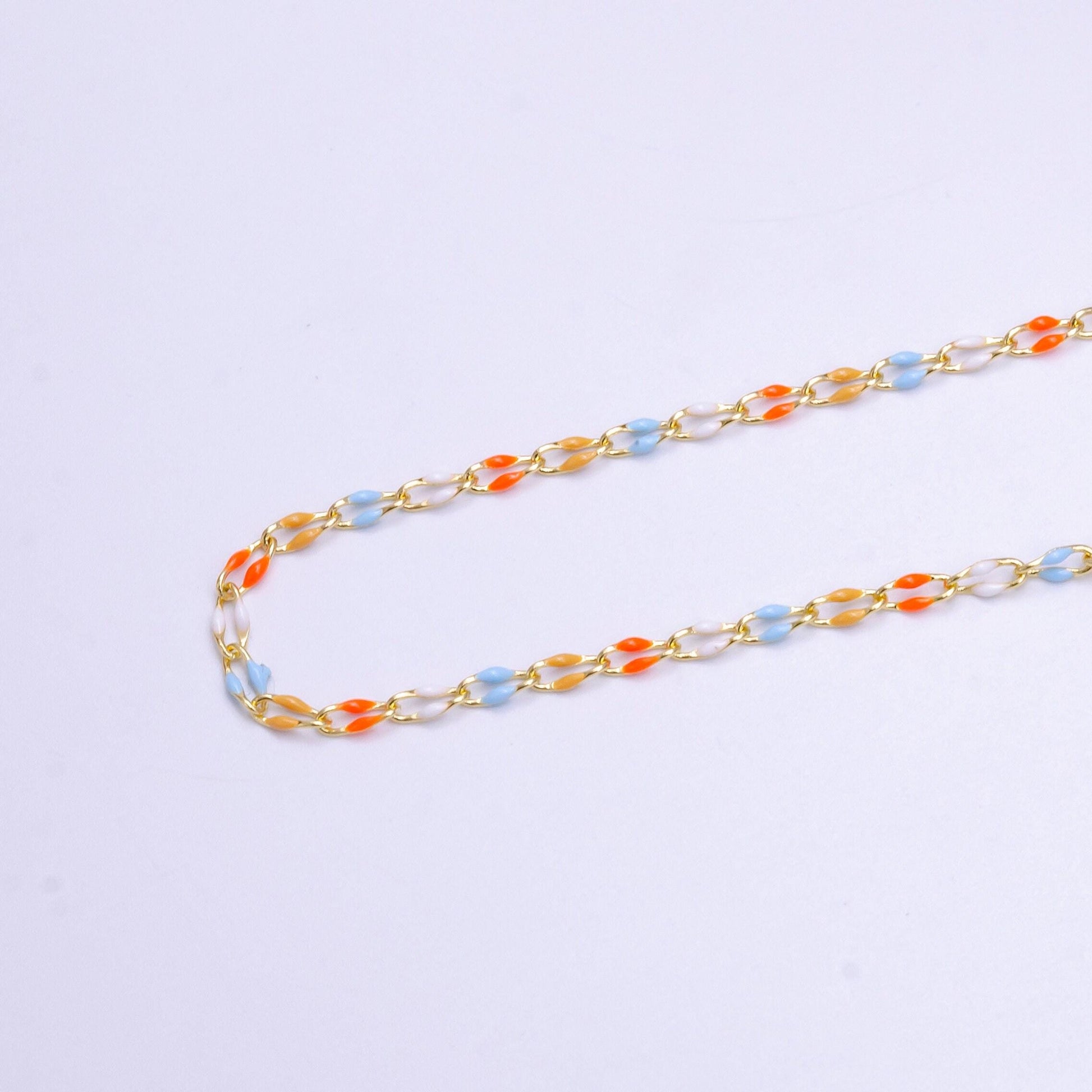 Dainty pink multi color enamel cable paperclip chain by yard, link cable seasonal chain for permanet jewelry wholesale bulk chain