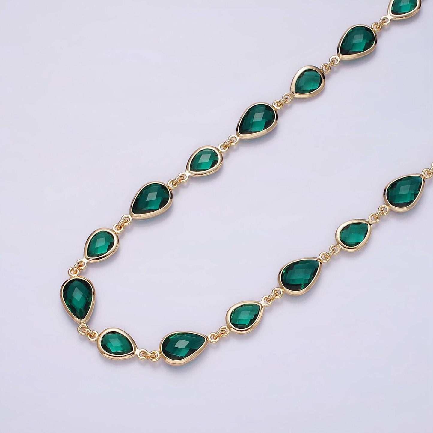 18k gold filled brown, purple, blue, green cz multifaceted teardrop designed unfinished chain | roll-1430 ~ roll-1433
