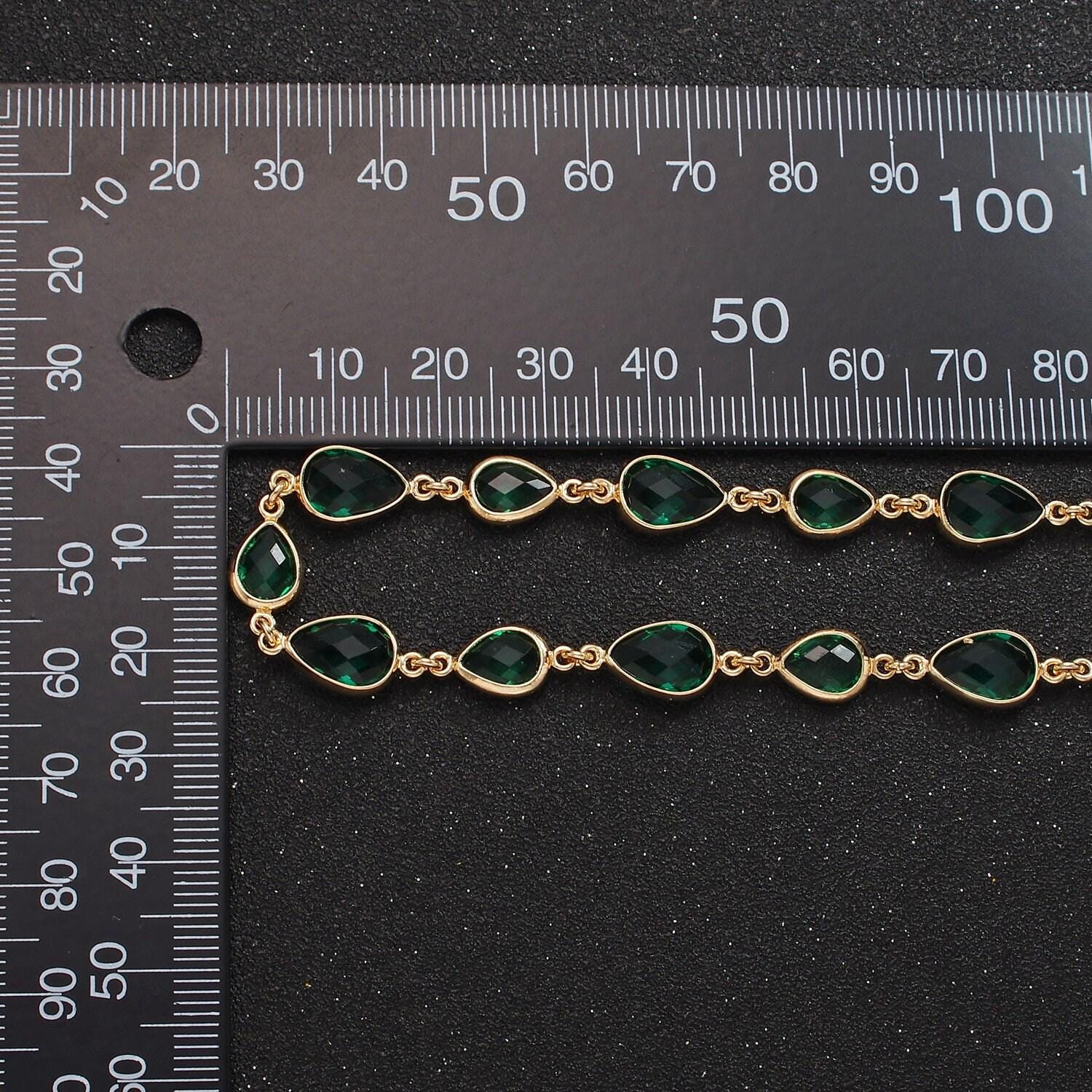 18k gold filled brown, purple, blue, green cz multifaceted teardrop designed unfinished chain | roll-1430 ~ roll-1433