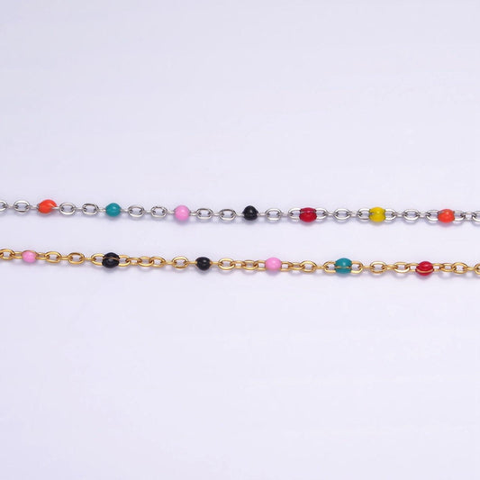 Dainty stainless steel enamel ball chain satellite bead cable chain silver gold rainbow multi color chain bulk chain by yard | roll-1427