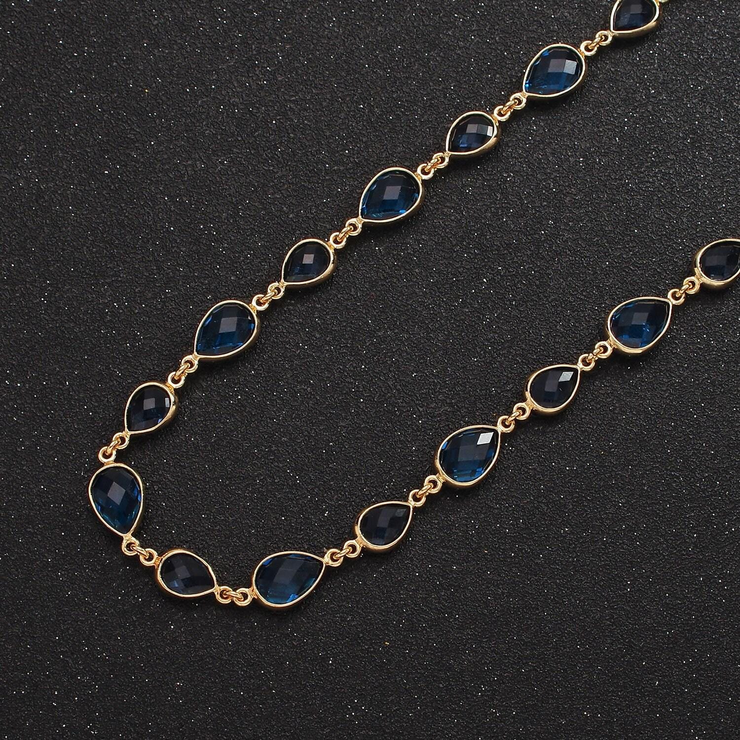 18k gold filled brown, purple, blue, green cz multifaceted teardrop designed unfinished chain | roll-1430 ~ roll-1433