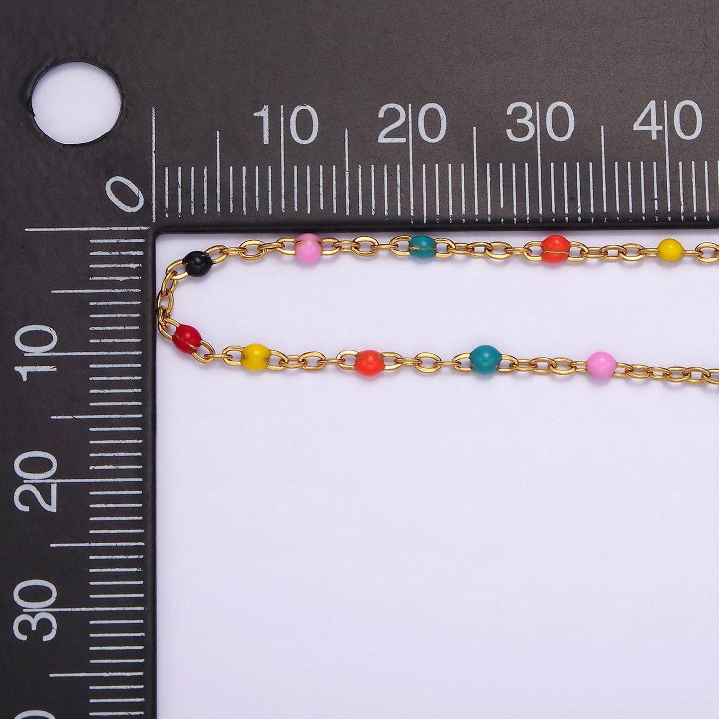 Dainty stainless steel enamel ball chain satellite bead cable chain silver gold rainbow multi color chain bulk chain by yard | roll-1427