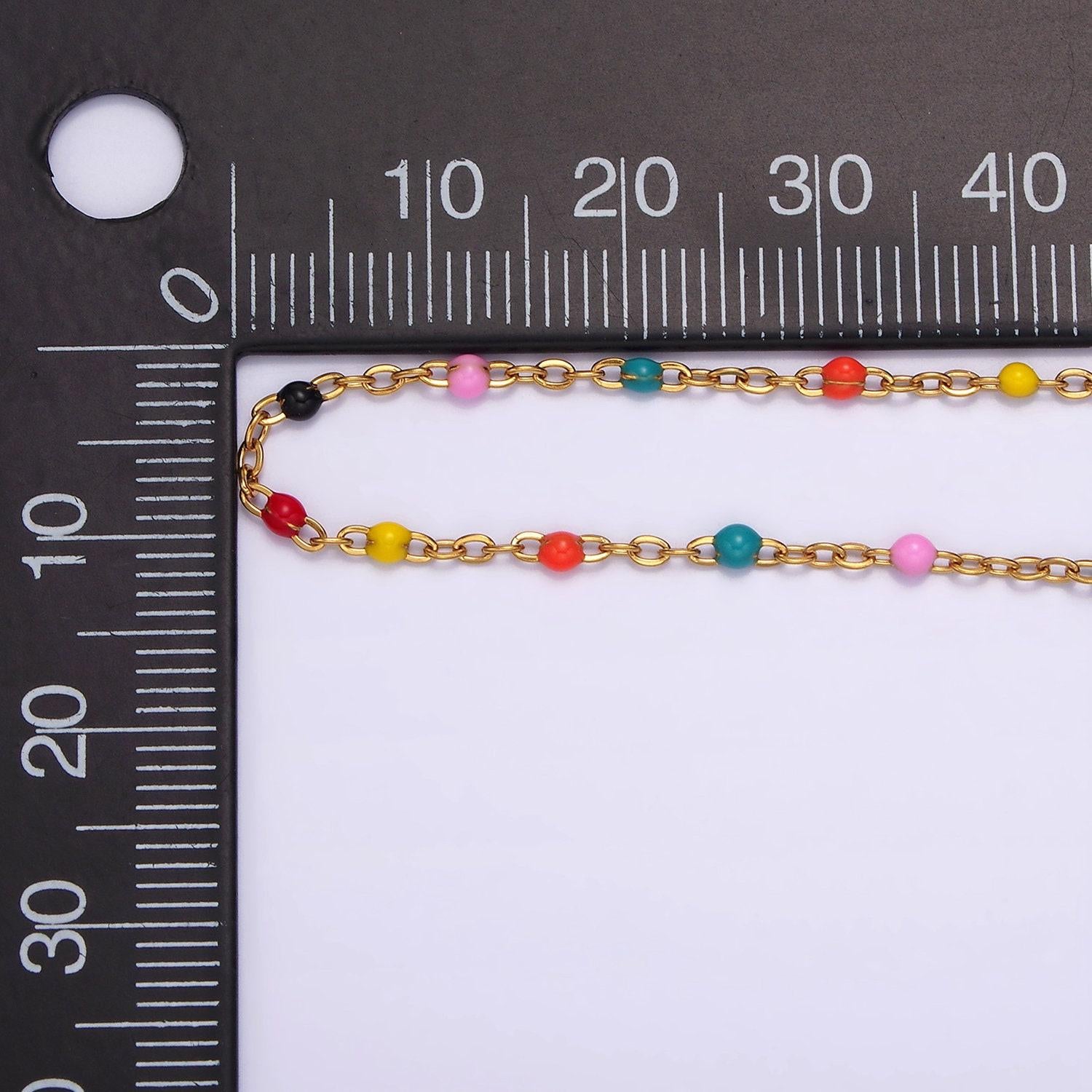 Dainty stainless steel enamel ball chain satellite bead cable chain silver gold rainbow multi color chain bulk chain by yard | roll-1427