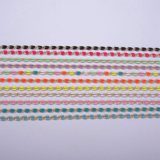 Dainty multi color enamel rolo cable paperclip chain by yard, link cable thick elongate chain, wholesale bulk roll chain jewelry 604-608