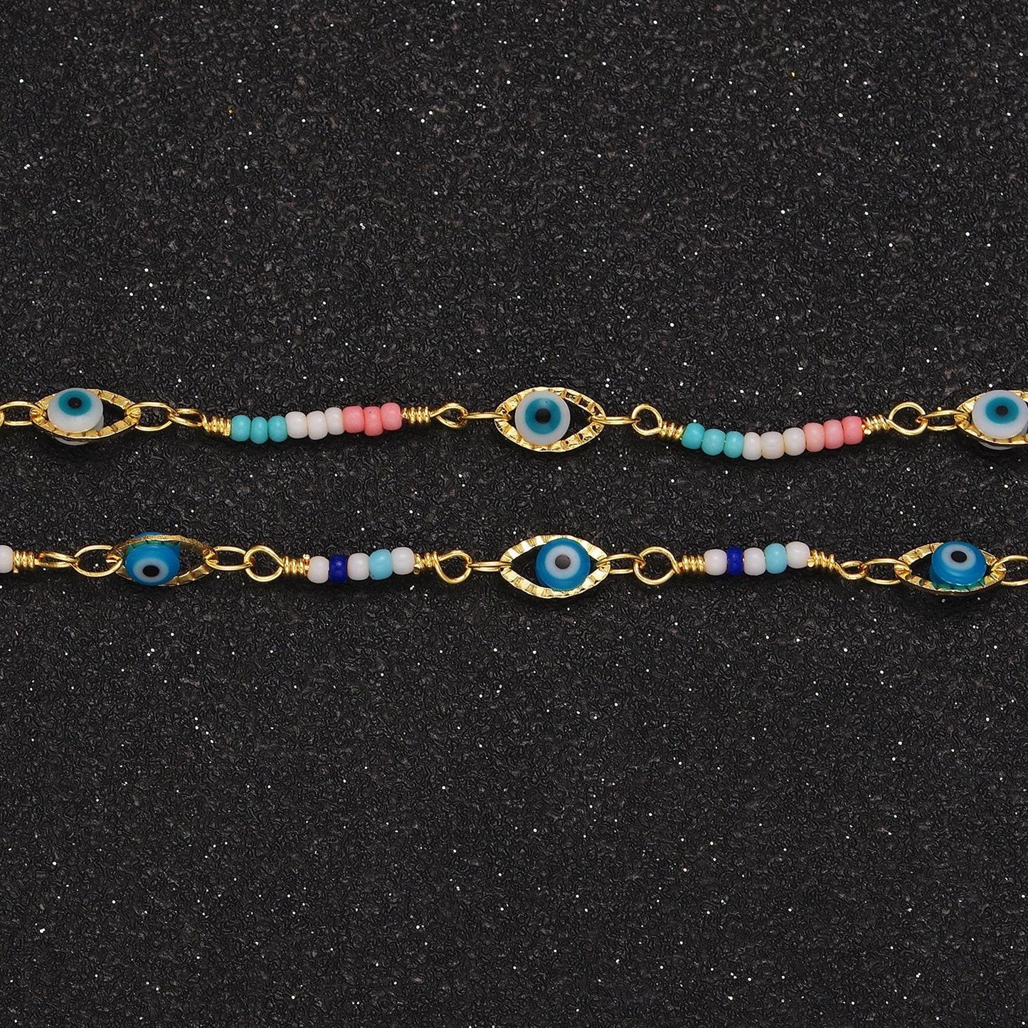 Dainty evil eye chain marque shape bead enamel chain by yard colorful beaded unfinished chain | roll-1417 roll-1418