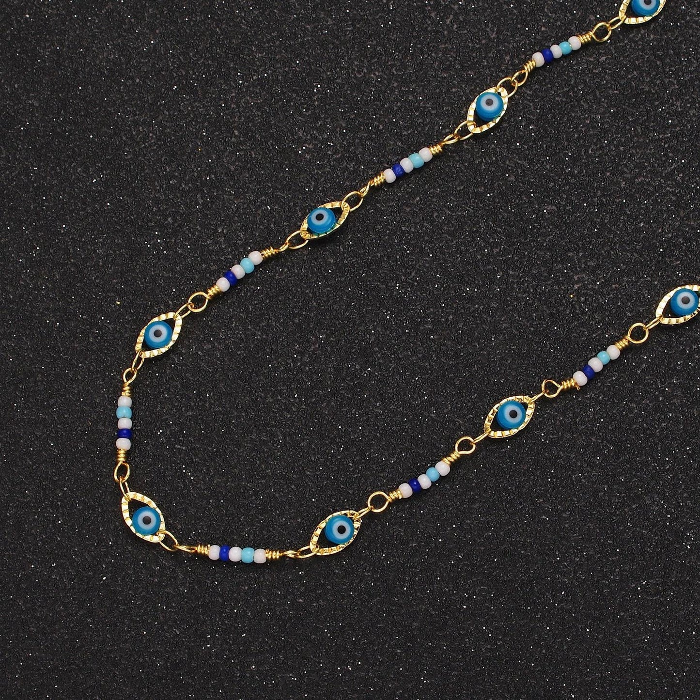 Dainty evil eye chain marque shape bead enamel chain by yard colorful beaded unfinished chain | roll-1417 roll-1418