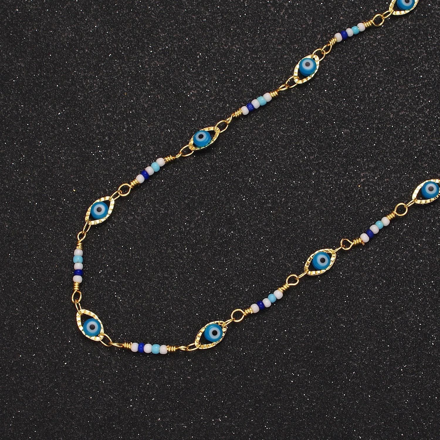 Dainty evil eye chain marque shape bead enamel chain by yard colorful beaded unfinished chain | roll-1417 roll-1418
