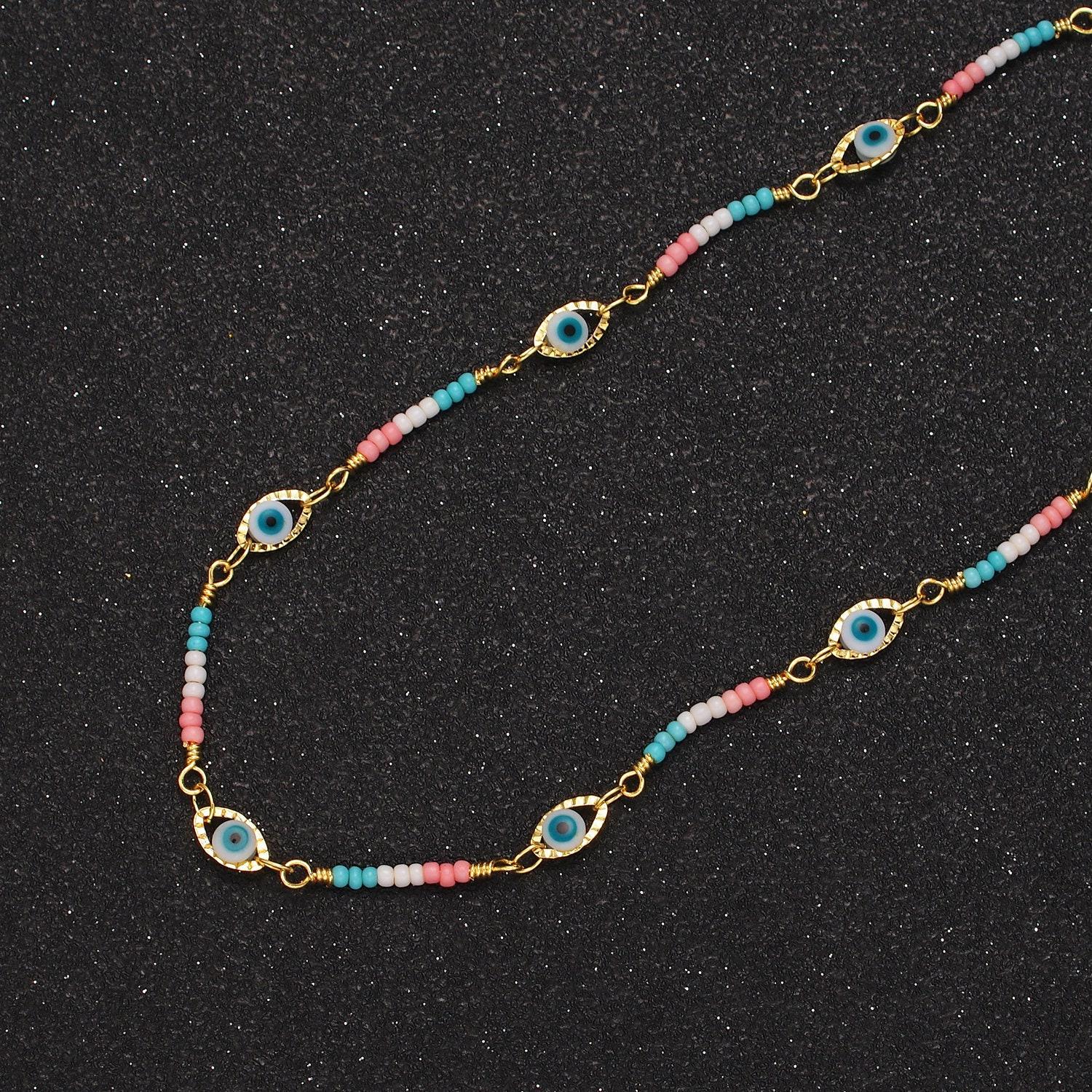 Dainty evil eye chain marque shape bead enamel chain by yard colorful beaded unfinished chain | roll-1417 roll-1418
