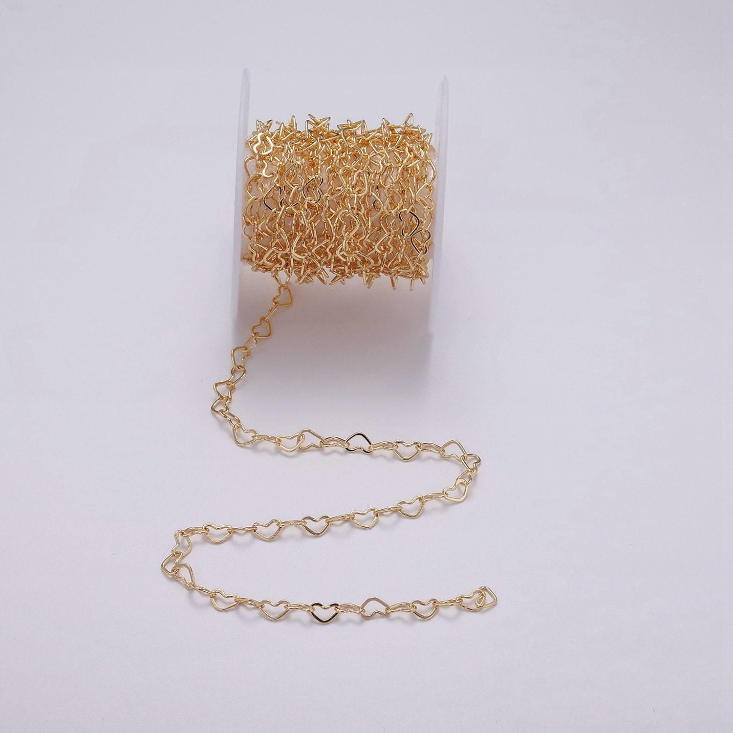 24k gold filled 4.4mm heart cable link chain unfinished chain by yard for jewelry making supply | roll-1386