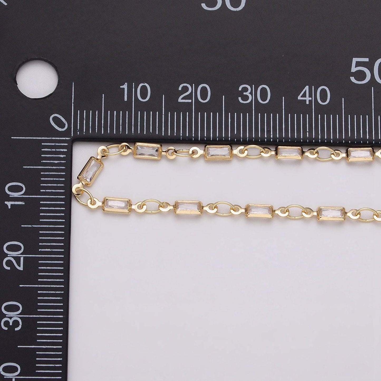 Dainty 14k gold filled 2.6mm clear rectangle bezel cut cz figure eight link designed unfinished chain by yard for jewelry making | roll-1340