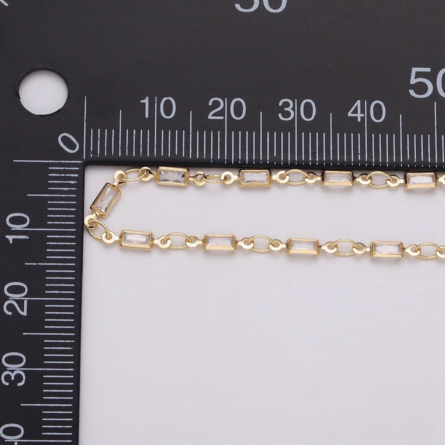 Dainty 14k gold filled 2.6mm clear rectangle bezel cut cz figure eight link designed unfinished chain by yard for jewelry making | roll-1340