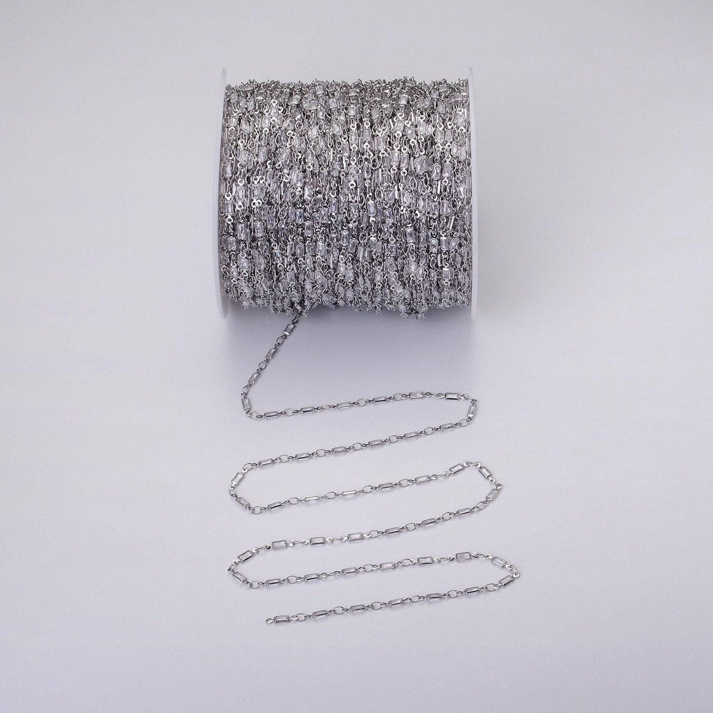 Dainty 14k gold filled 2.6mm clear rectangle bezel cut cz figure eight link designed unfinished chain by yard for jewelry making | roll-1340