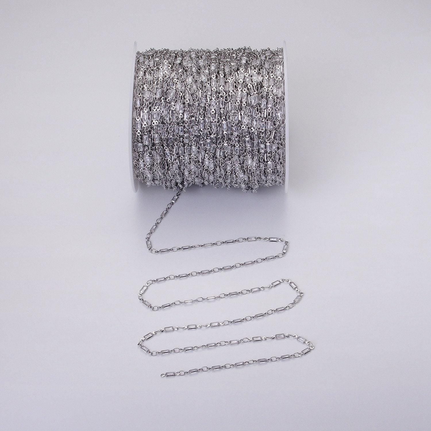 Dainty 14k gold filled 2.6mm clear rectangle bezel cut cz figure eight link designed unfinished chain by yard for jewelry making | roll-1340