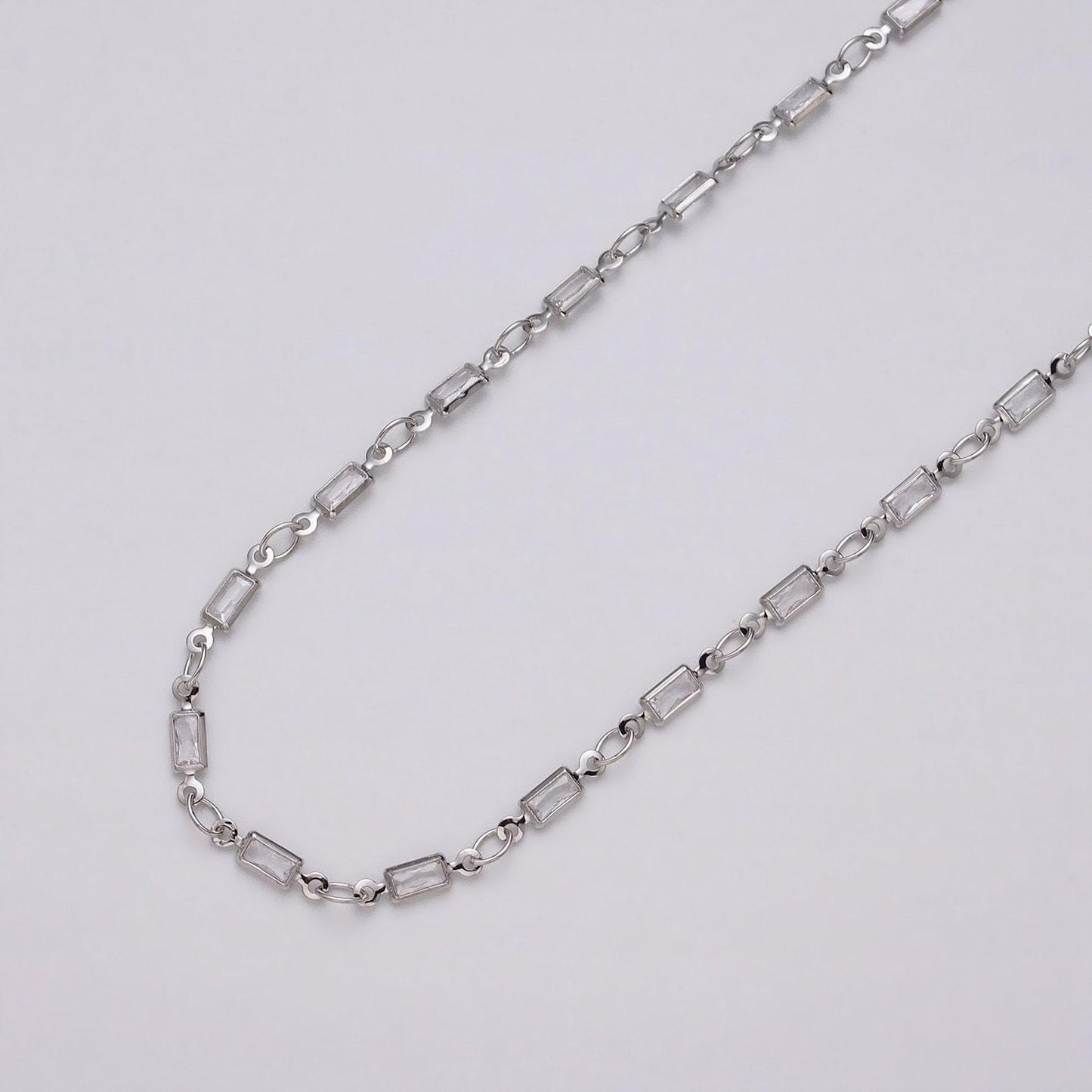 Dainty 14k gold filled 2.6mm clear rectangle bezel cut cz figure eight link designed unfinished chain by yard for jewelry making | roll-1340