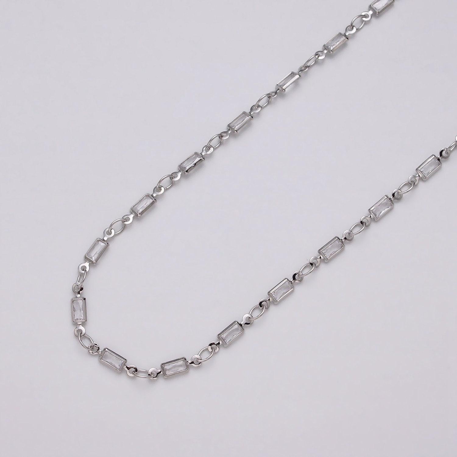 Dainty 14k gold filled 2.6mm clear rectangle bezel cut cz figure eight link designed unfinished chain by yard for jewelry making | roll-1340