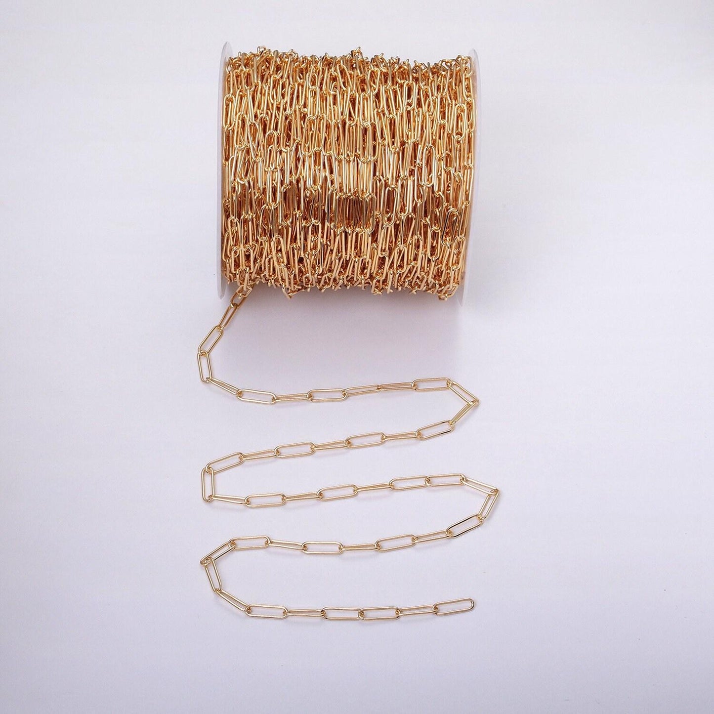 16k gold filled 15mm x 4.5mm paperclip unfinished jewelry making chain in gold & silver | roll-1373 roll-1374