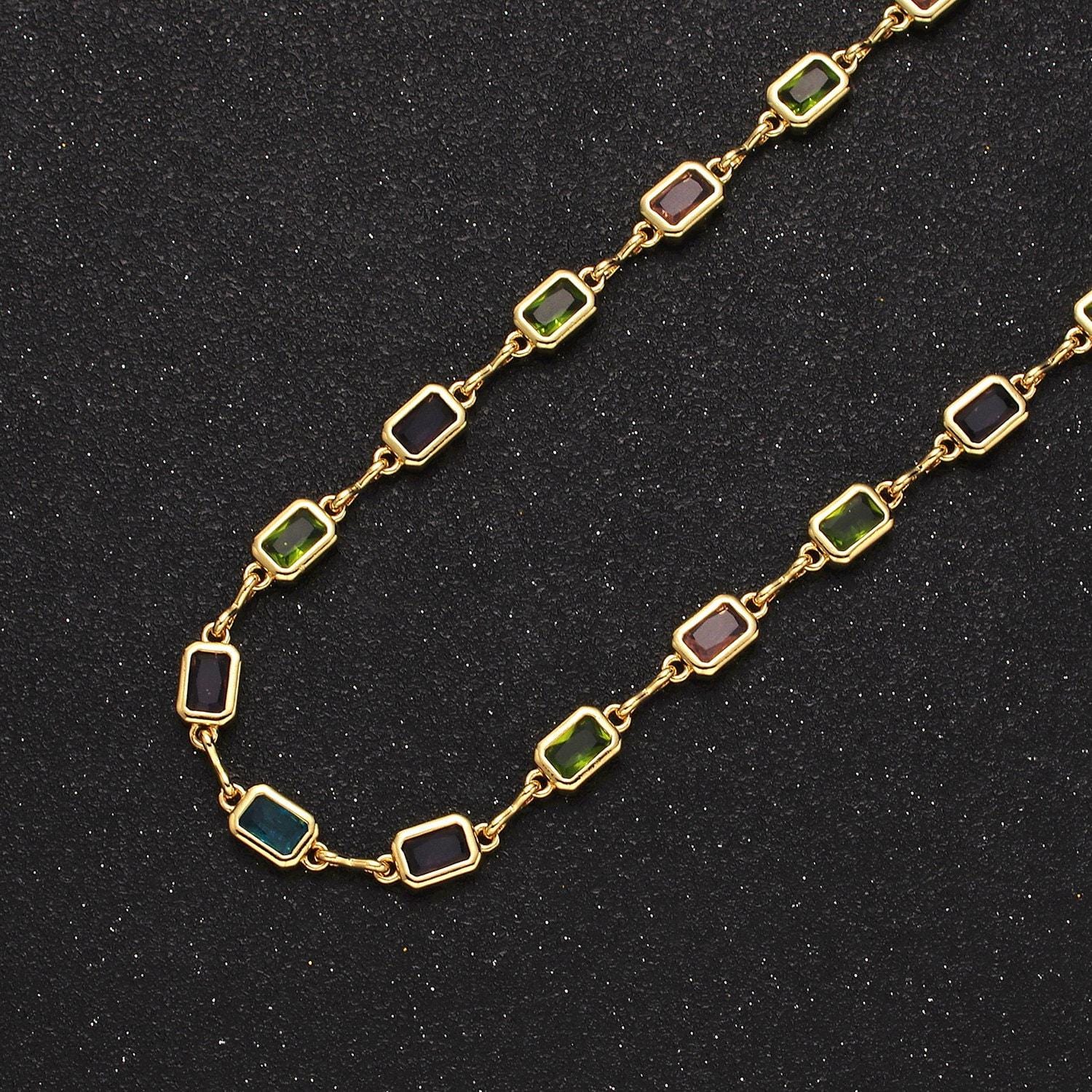 14k gold filled 5.3mm multicolor rectangle bezel cut cz figure eight link designed unfinished chain by yard for jewelry making | roll-1362
