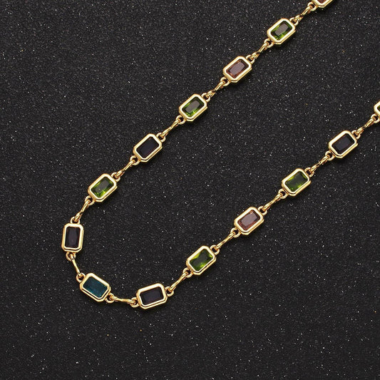 14k gold filled 5.3mm multicolor rectangle bezel cut cz figure eight link designed unfinished chain by yard for jewelry making | roll-1362