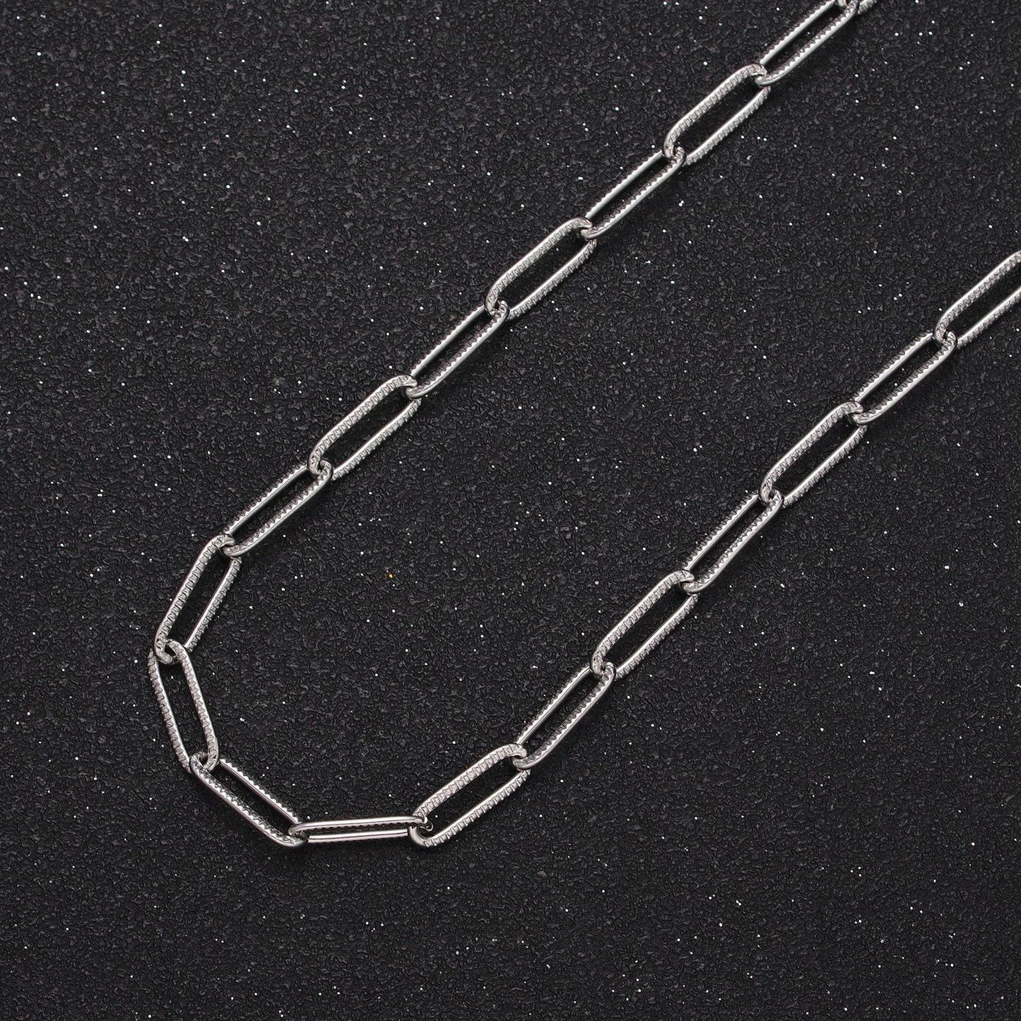 Stainless steel textured paper clip link chain by yard unfinished chain 4x12mm elongated link in gold & silver tarnish free roll 1348