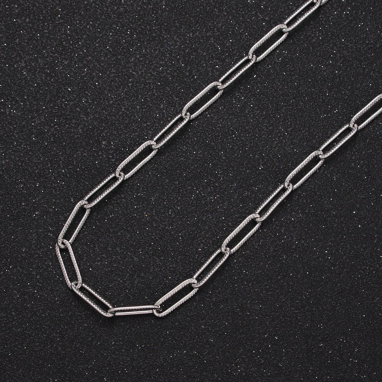 Stainless steel textured paper clip link chain by yard unfinished chain 4x12mm elongated link in gold & silver tarnish free roll 1348