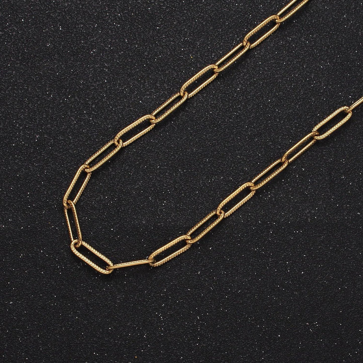 Stainless steel textured paper clip link chain by yard unfinished chain 4x12mm elongated link in gold & silver tarnish free roll 1348