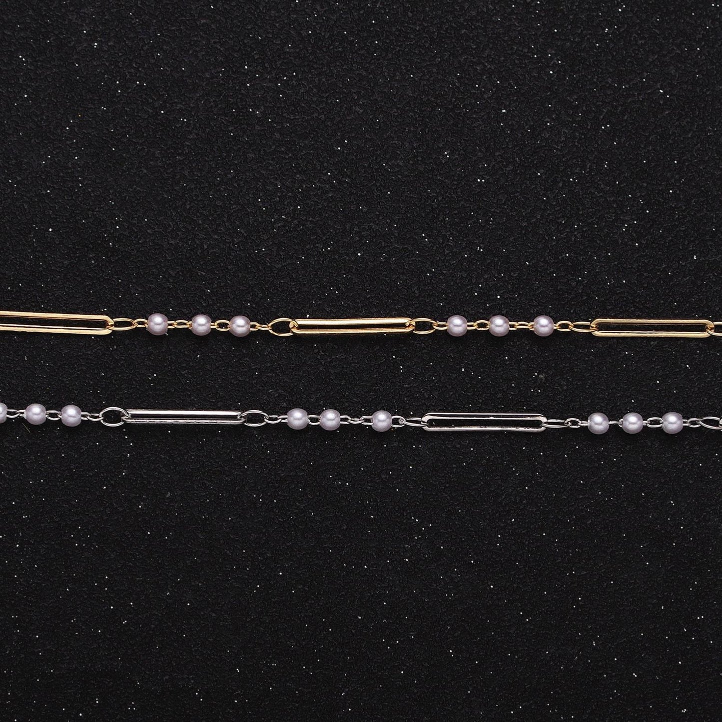 Dainty 16k gold filled 2.5mm designed triple pearl paperclip link unfinished chain in gold & silver | roll-1335 roll-1336