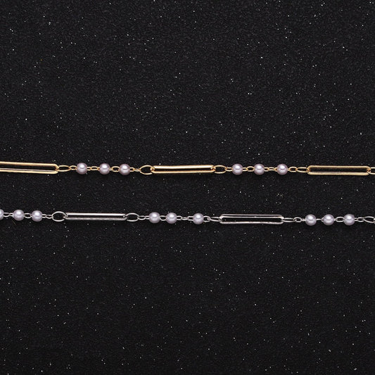 Dainty 16k gold filled 2.5mm designed triple pearl paperclip link unfinished chain in gold & silver | roll-1335 roll-1336