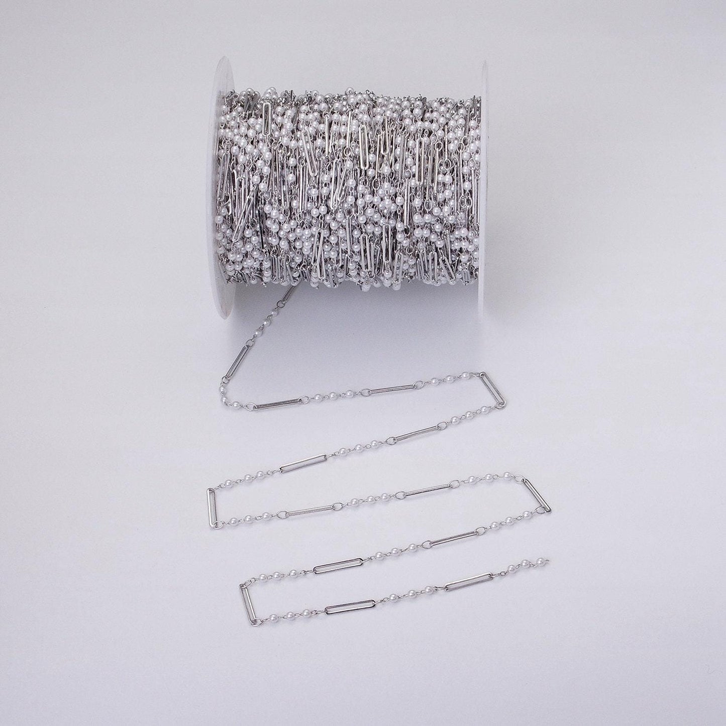Dainty 16k gold filled 2.5mm designed triple pearl paperclip link unfinished chain in gold & silver | roll-1335 roll-1336