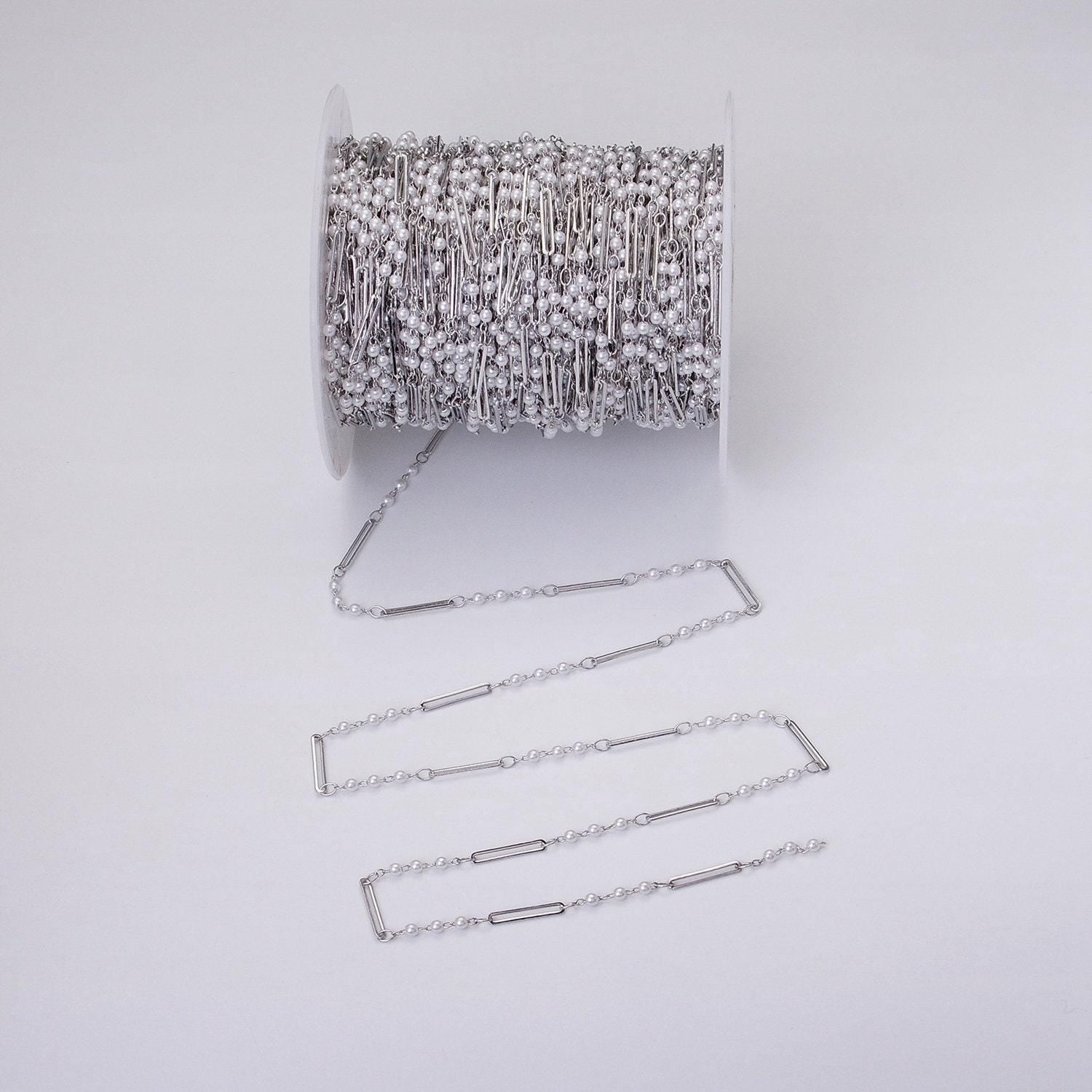 Dainty 16k gold filled 2.5mm designed triple pearl paperclip link unfinished chain in gold & silver | roll-1335 roll-1336
