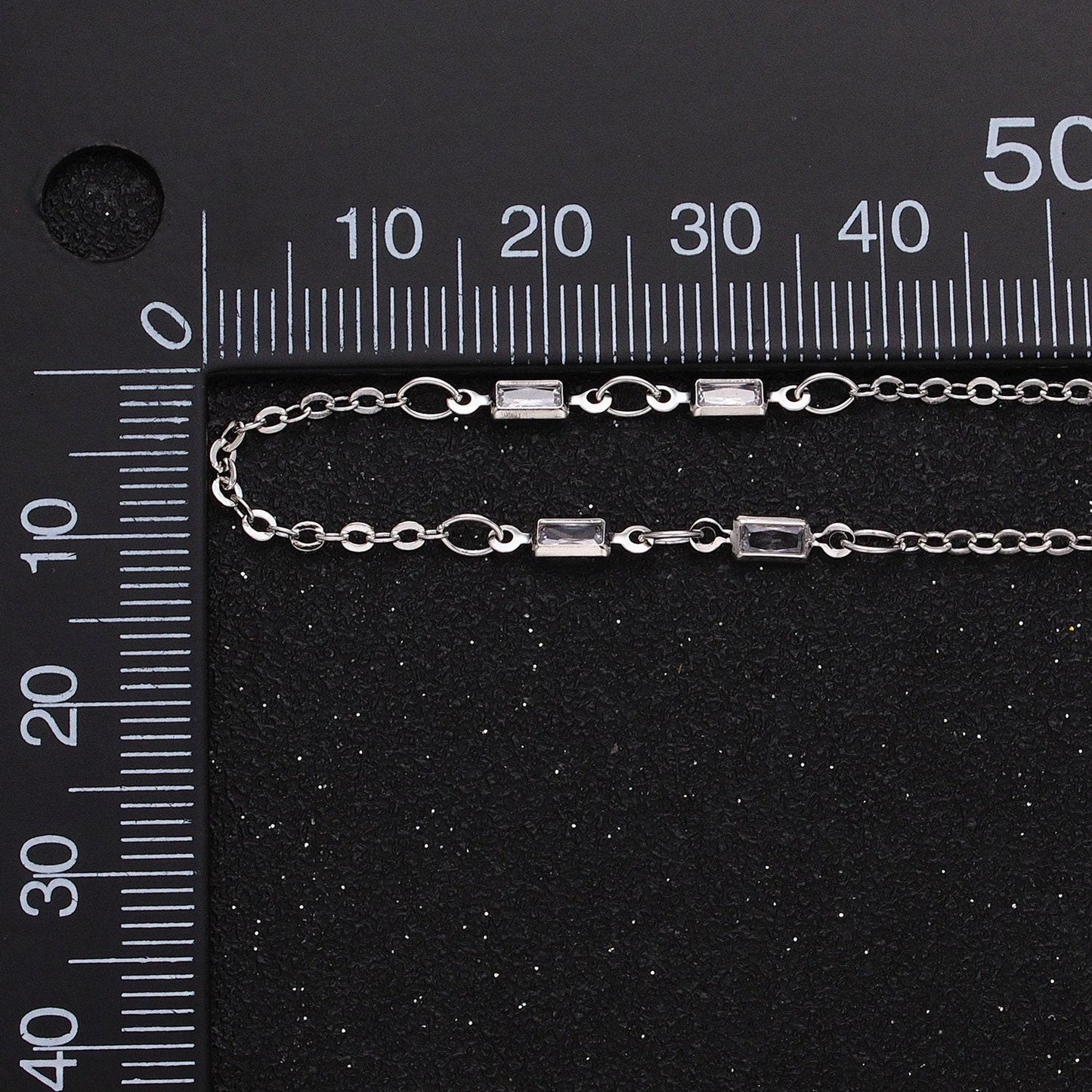 Fine chain 16k gold filled 2.5mm cz double clear baguette cable link unfinished chain in gold & silver | roll-1333 roll-1334