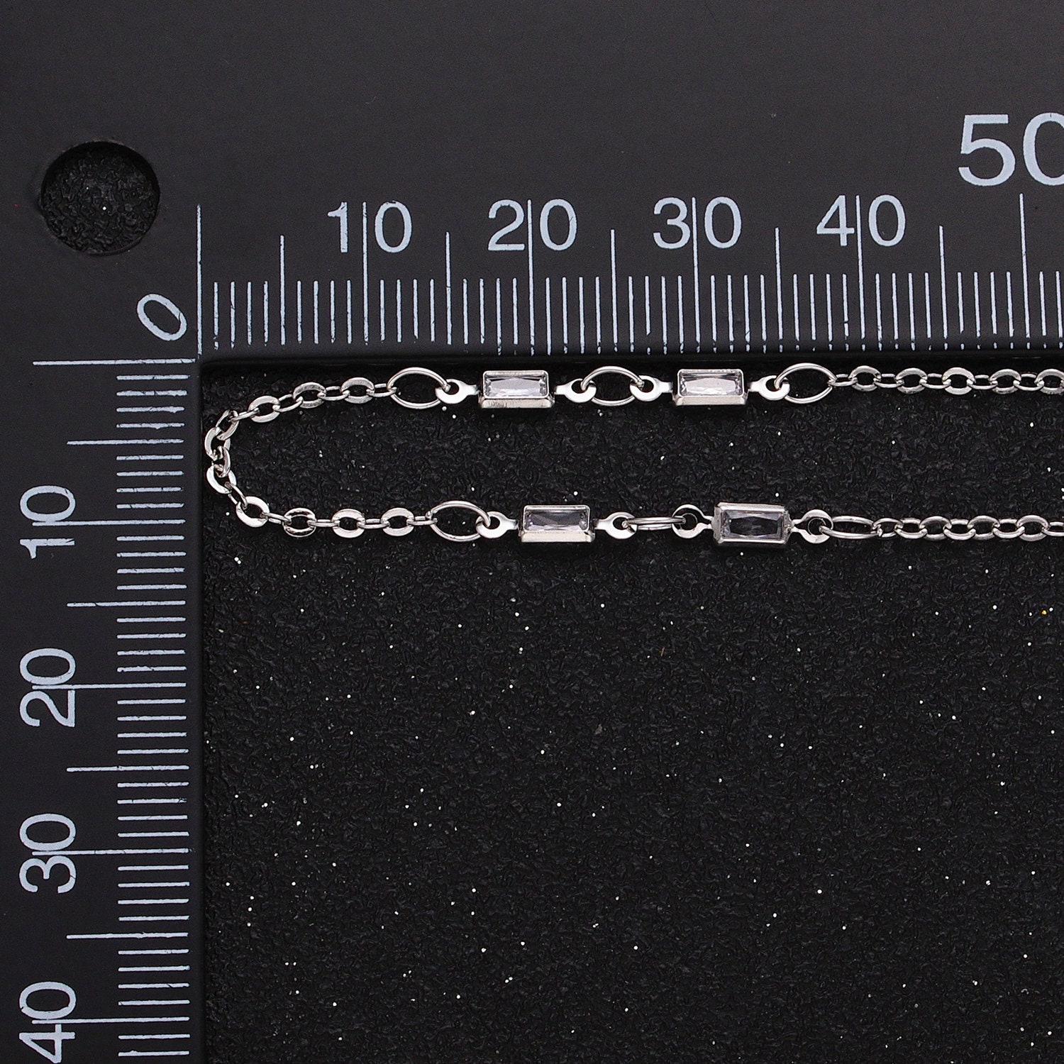 Fine chain 16k gold filled 2.5mm cz double clear baguette cable link unfinished chain in gold & silver | roll-1333 roll-1334