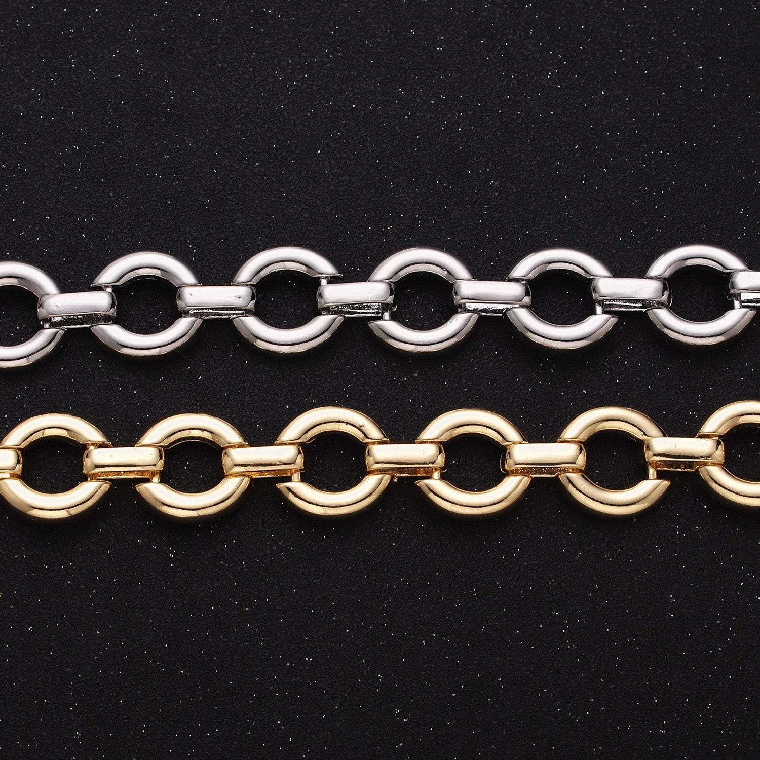 Chunky 16k gold filled round cable chain chain, silver unique chain by yard for jewelry making supply | roll-1317 1318