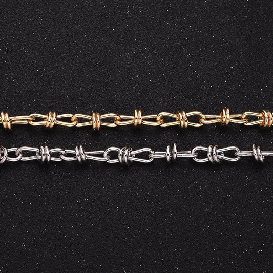 Unique knot cable chain link bold 24k gold filled 6.8mm unique cable chain link unfinished yard chain in gold & silver | roll-1309 roll-1310