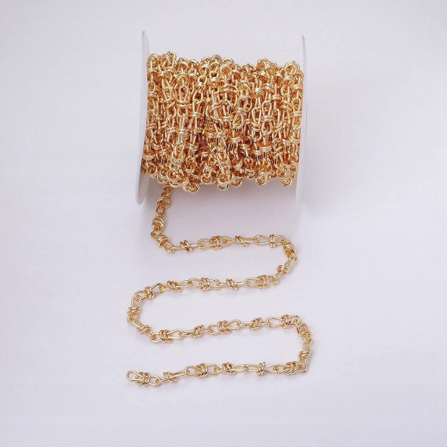 Unique knot cable chain link bold 24k gold filled 6.8mm unique cable chain link unfinished yard chain in gold & silver | roll-1309 roll-1310