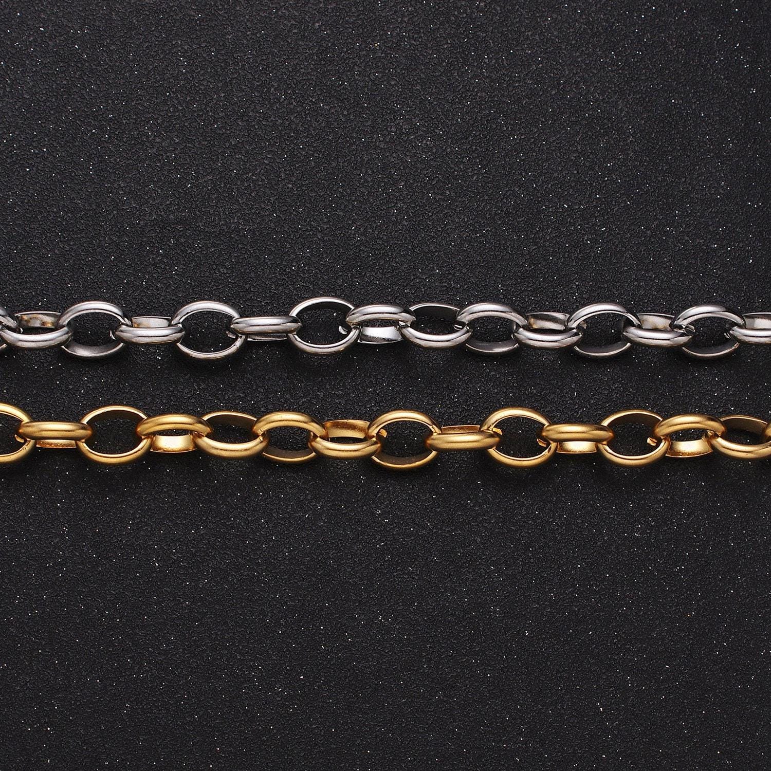 24k gold filled 7.5mm oval cable clip cable link unfinished yard chain in gold & silver | roll-1277 roll-1278