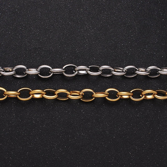 24k gold filled 7.5mm oval cable clip cable link unfinished yard chain in gold & silver | roll-1277 roll-1278