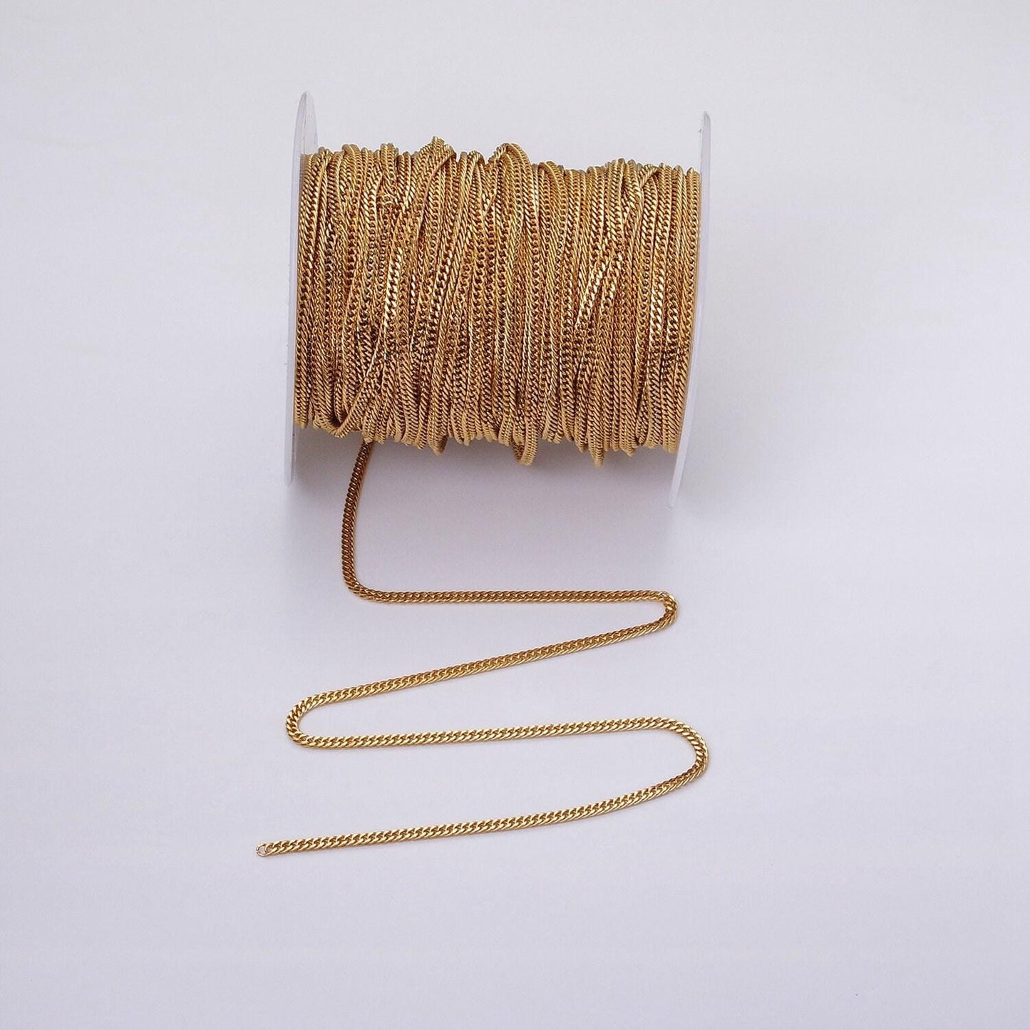 24k gold filled 2.7mm curb chain cable link unfinished yard chain in gold & silver | roll-1279 roll-1280