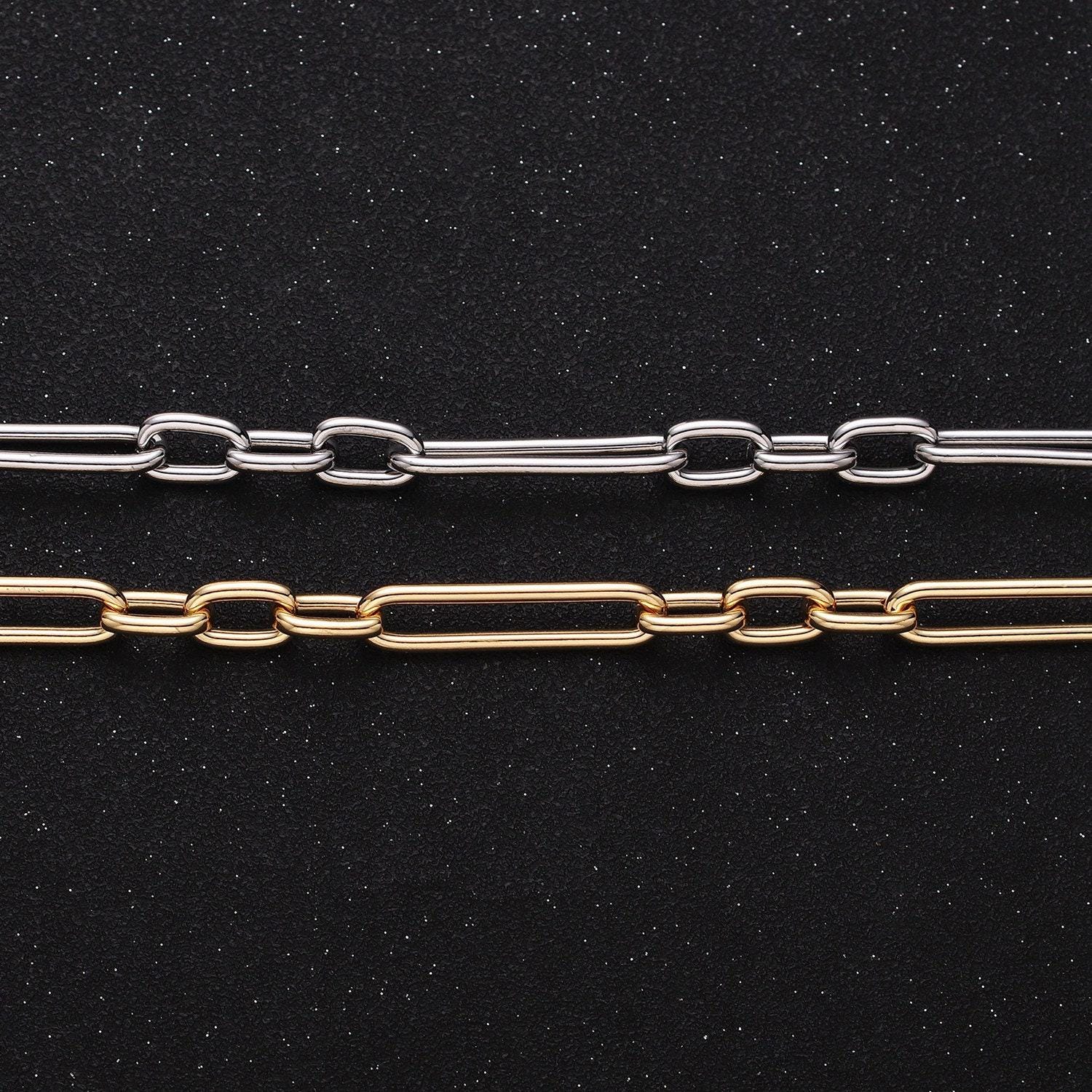 18k gold filled stadium chain by yard paper clip link wholesale bulk by yard for jewelry making | roll-1259 1260