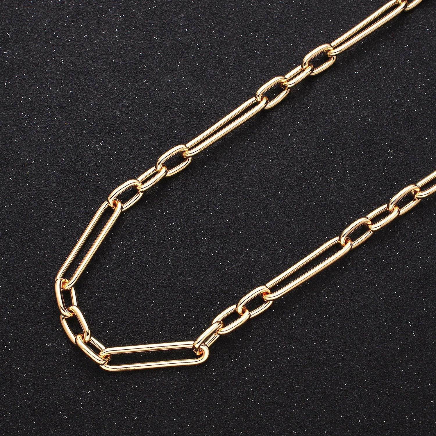 18k gold filled stadium chain by yard paper clip link wholesale bulk by yard for jewelry making | roll-1259 1260